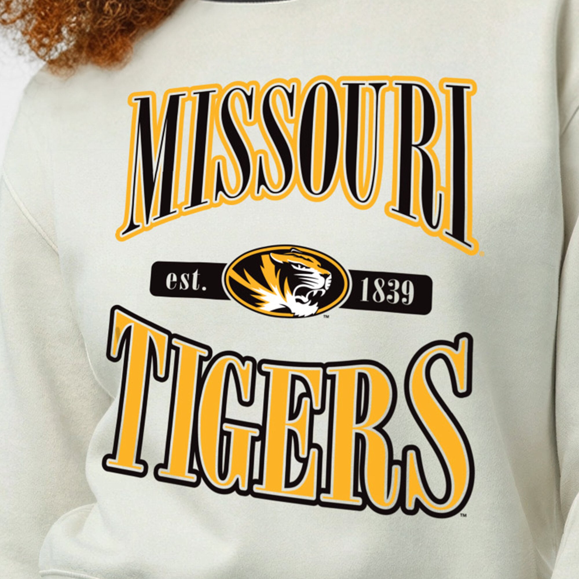 Women's Champion  White Missouri Tigers Yarn Dye Rib Reverse Weave Crew Sweatshirt
